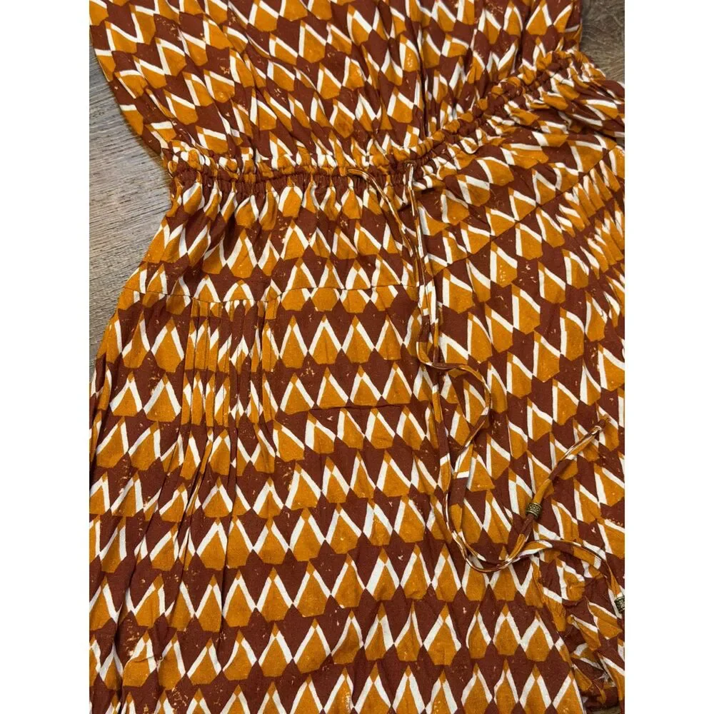 Anthropologie Jumpsuit by Graham Keegan Boho Geometric Chevron Tie Shoulder M